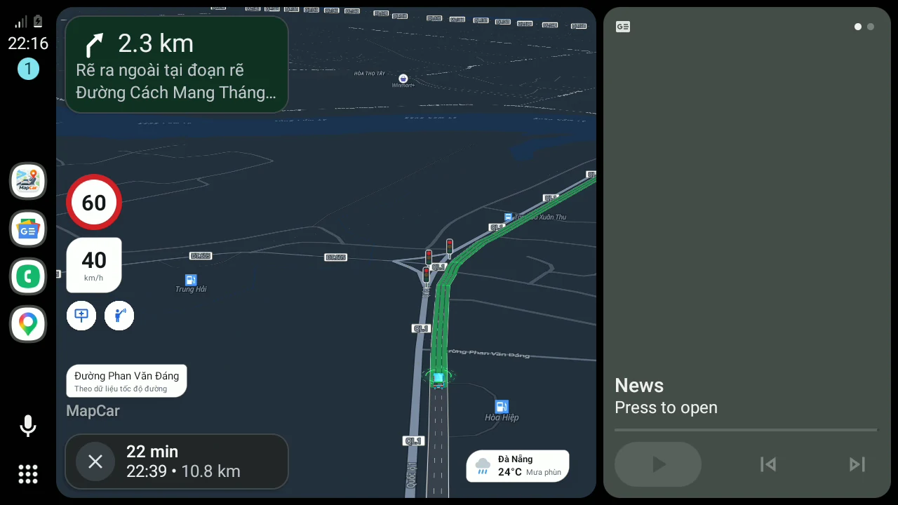 Android Auto split screen with MapCar navigating on the left