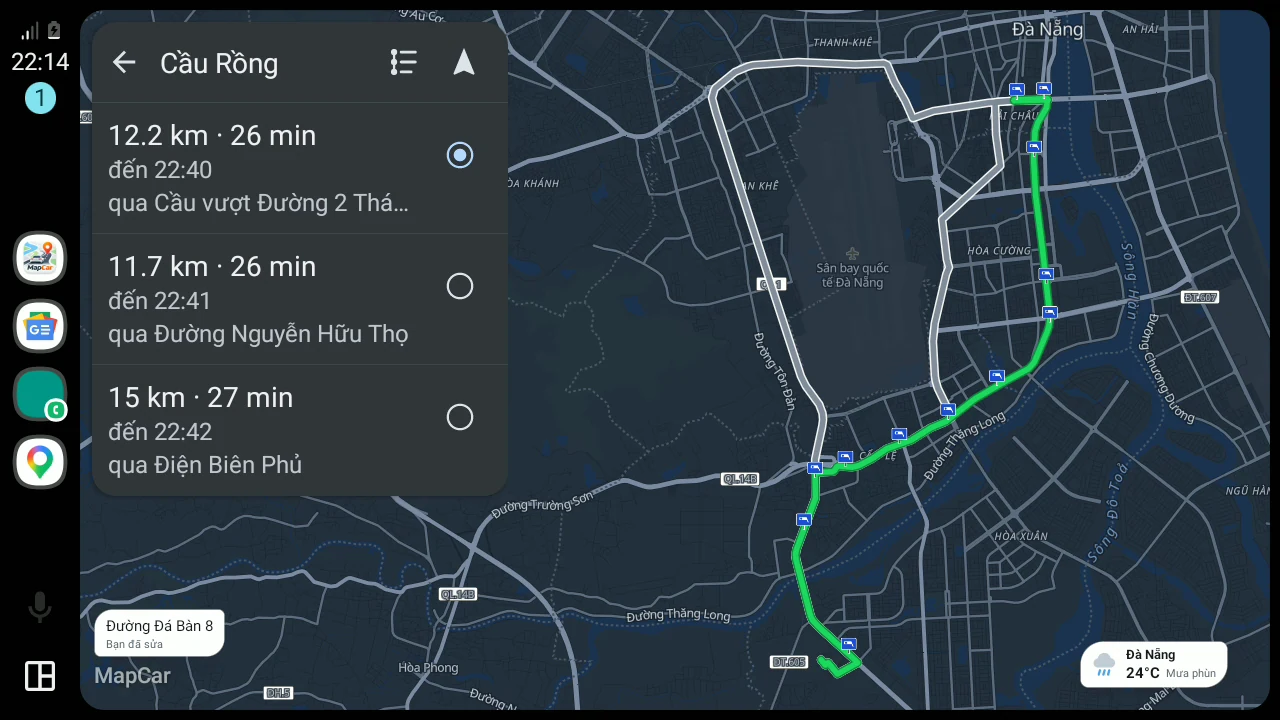 Three route options to Dragon Bridge on Android Auto
